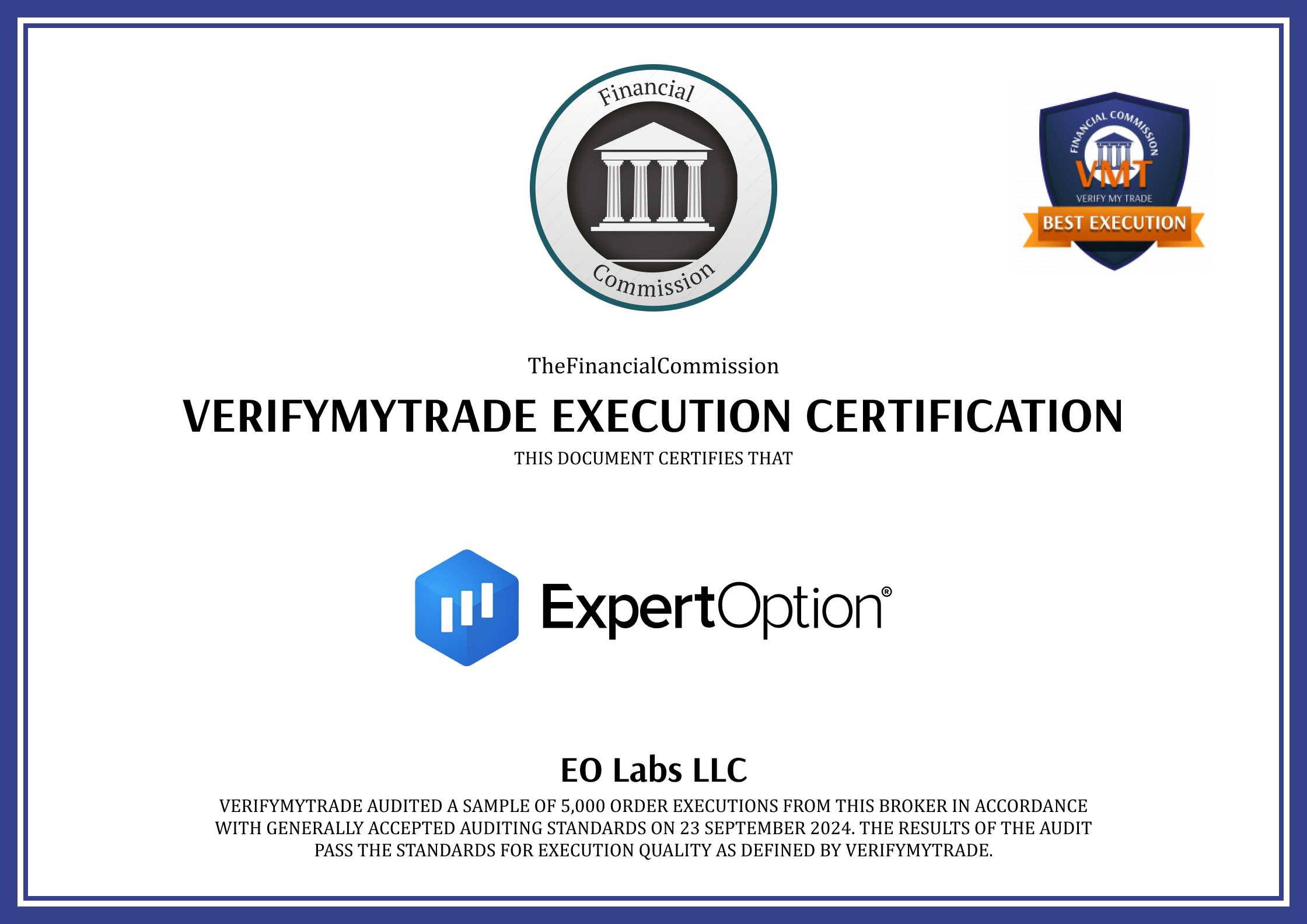 VerifyMyTrade Execution Certification
